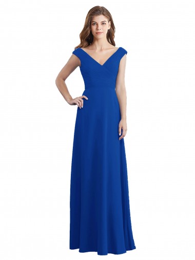 V-Neck Long Chiffon Royal Blue Sleeveless Bridesmaid Dress / Evening Dress Darwin