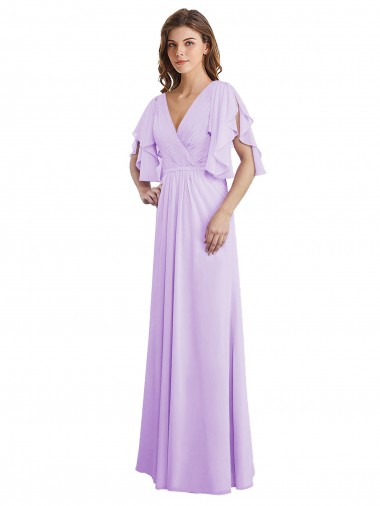 V-Neck Long Soft Chiffon Lilac Split Sleeves Bridesmaid Dress Darwin
