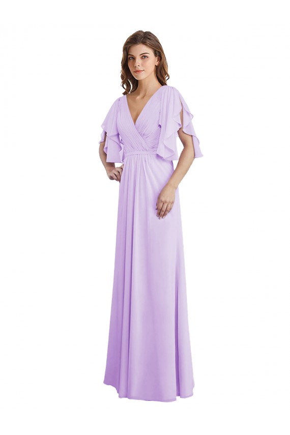 V-Neck Long Soft Chiffon Lilac Split Sleeves Bridesmaid Dress Darwin