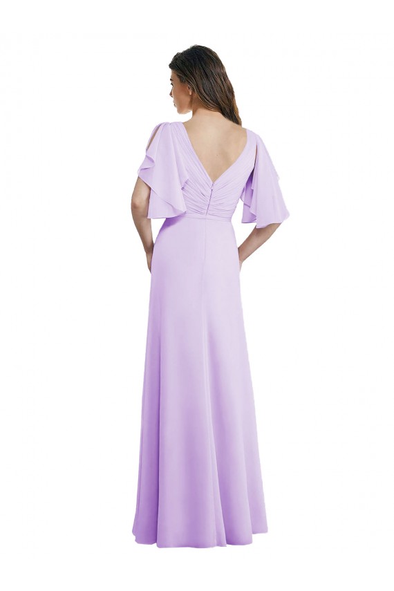 V-Neck Long Soft Chiffon Lilac Split Sleeves Bridesmaid Dress Darwin