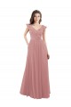 V-Neck Long Soft Chiffon Dusty Pink Cap Sleeves Bridesmaid Dress Darwin
