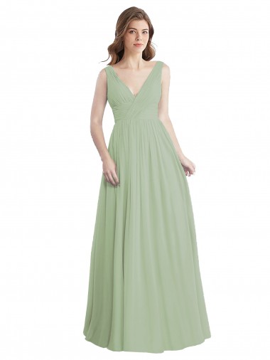 V-Neck Long Soft Chiffon Smoke Green Sleeveless Formal Dress / Bridesmaid Dress Darwin