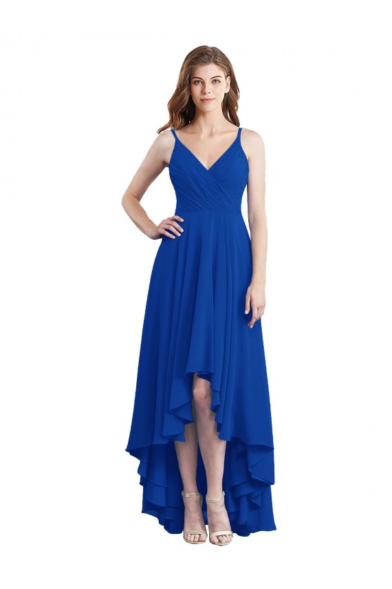 Spaghetti Straps Long Soft Chiffon Royal Blue Sleeveless High Low Bridesmaid Dress Darwin