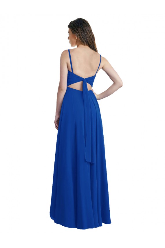 Spaghetti Straps Long Soft Chiffon Royal Blue Sleeveless High Low Bridesmaid Dress Darwin