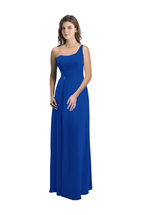 One Shoulder Long Soft Chiffon Royal Blue Sleeveless Bridesmaid Dress Darwin