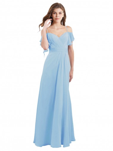 Sweetheart Long Soft Chiffon Light Sky Blue Cold Shoulder Bridesmaid Dress Darwin