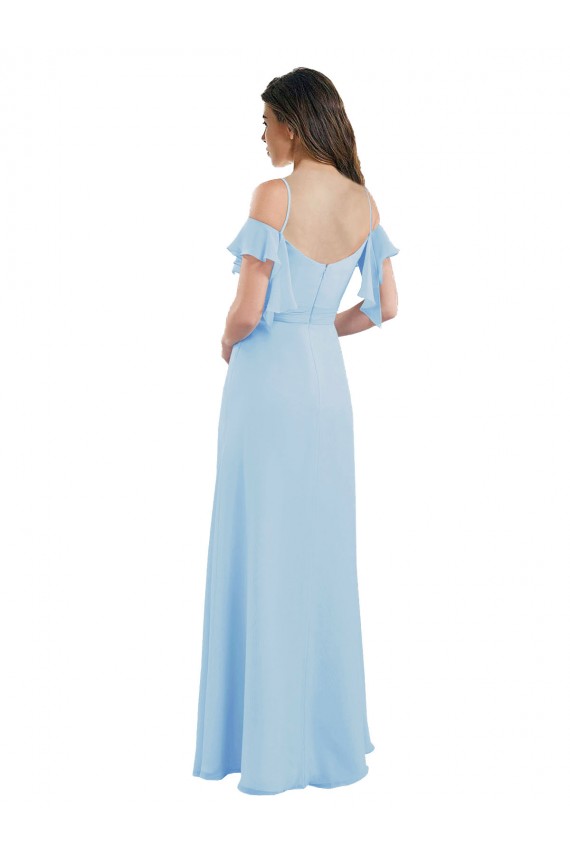 Sweetheart Long Soft Chiffon Light Sky Blue Cold Shoulder Bridesmaid Dress Darwin