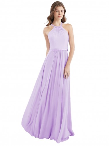 Halter Neck Long Chiffon Lilac Sleeveless Bridesmaid Dress / Evening Dress Darwin