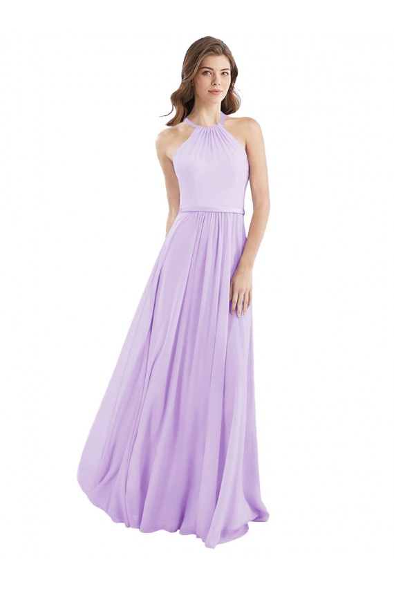 Halter Neck Long Chiffon Lilac Sleeveless Bridesmaid Dress / Evening Dress Darwin