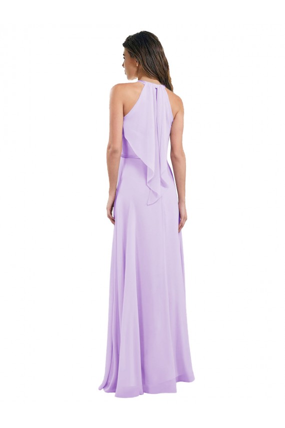 Halter Neck Long Chiffon Lilac Sleeveless Bridesmaid Dress / Evening Dress Darwin