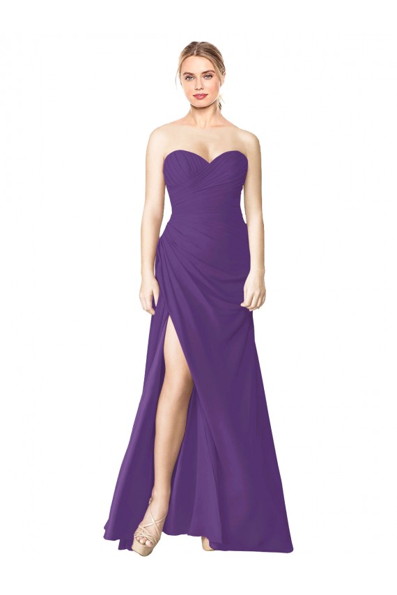 Strapless Long Soft Chiffon Plum Purple Sleeveless Bridesmaid Dress Darwin