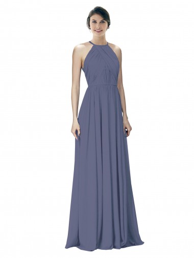 Halter Neck Long Soft Chiffon Silver Stone Sleeveless Formal Dress / Bridesmaid Dress Darwin