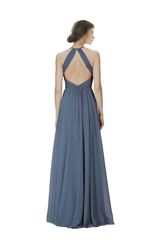 Halter Neck Long Soft Chiffon Silver Stone Sleeveless Formal Dress / Bridesmaid Dress Darwin