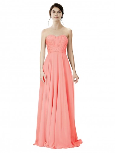 Strapless Long Soft Chiffon Peach Sleeveless Bridesmaid Dress Darwin