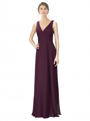 V-Neck Long Soft Chiffon & Lace Grape Sleeveless Bridesmaid Gown Darwin