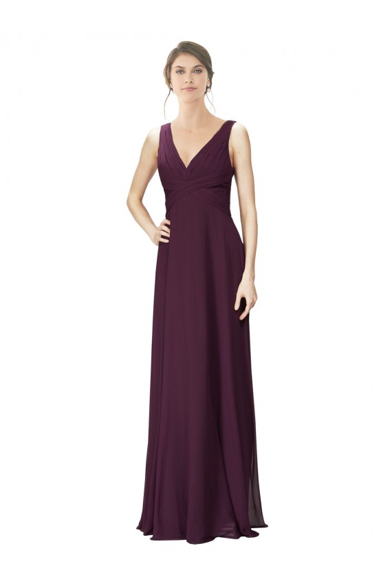 V-Neck Long Soft Chiffon & Lace Grape Sleeveless Bridesmaid Gown Darwin