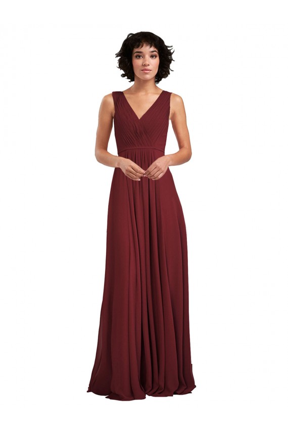 V-Neck Long Soft Chiffon Burgundy Sleeveless Bridesmaid Dress Darwin