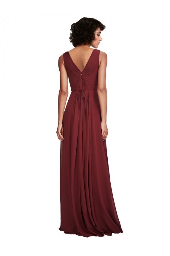 V-Neck Long Soft Chiffon Burgundy Sleeveless Bridesmaid Dress Darwin