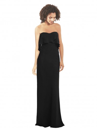 Strapless Long Soft Chiffon Black Sleeveless Bridesmaid Dress Darwin