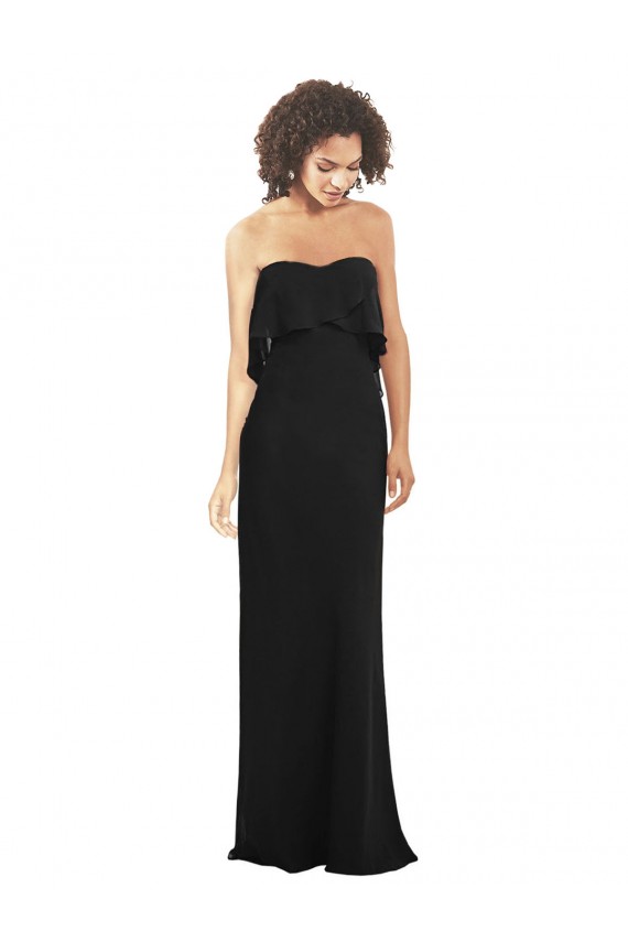 Strapless Long Soft Chiffon Black Sleeveless Bridesmaid Dress Darwin