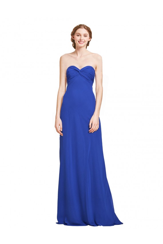 Sweetheart Long Soft Chiffon Royal Blue Sleeveless Bridesmaid Gown Darwin