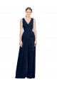 V-Neck Long Chiffon Dark Navy Sleeveless Wedding Party Dress Darwin