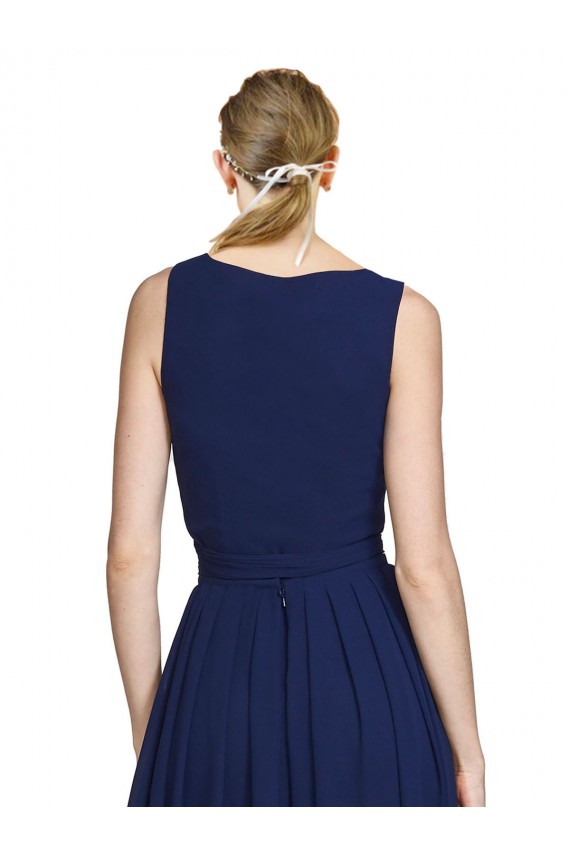 V-Neck Long Chiffon Dark Navy Sleeveless Wedding Party Dress Darwin