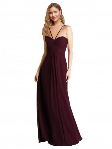 Spaghetti Straps Long Chiffon Burgundy Gold Sleeveless Wedding Party Dress Darwin