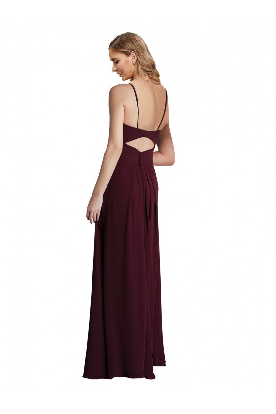 Spaghetti Straps Long Chiffon Burgundy Gold Sleeveless Wedding Party Dress Darwin