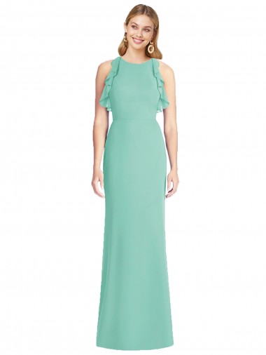 Jewel Neck Long Soft Chiffon Jade Sleeveless Bridesmaid Dress Darwin