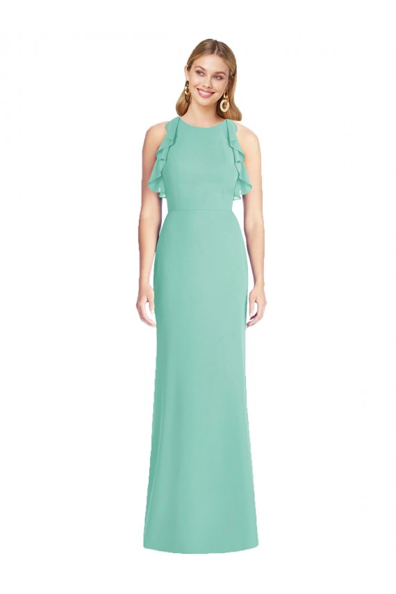 Jewel Neck Long Soft Chiffon Jade Sleeveless Bridesmaid Dress Darwin