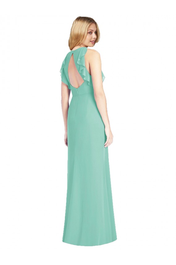 Jewel Neck Long Soft Chiffon Jade Sleeveless Bridesmaid Dress Darwin