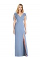 V-Neck Long Soft Chiffon Dusty Blue Sleeveless Bridesmaid Dress Darwin
