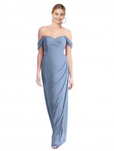 Off the Shoulder Long Soft Chiffon Dusty Blue Sleeveless Semi Formal Evening Dress / Bridesmaid Dress Darwin
