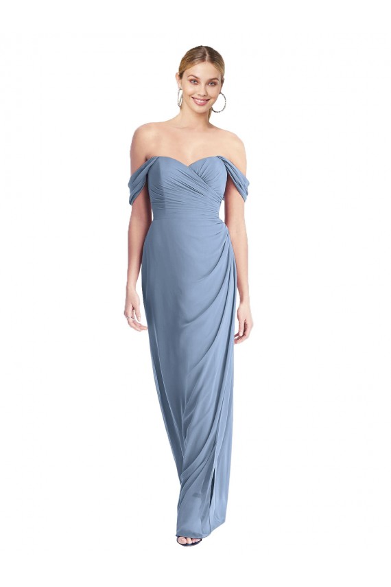 Off the Shoulder Long Soft Chiffon Dusty Blue Sleeveless Semi Formal Evening Dress / Bridesmaid Dress Darwin