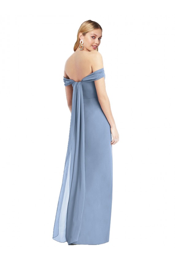 Off the Shoulder Long Soft Chiffon Dusty Blue Sleeveless Semi Formal Evening Dress / Bridesmaid Dress Darwin