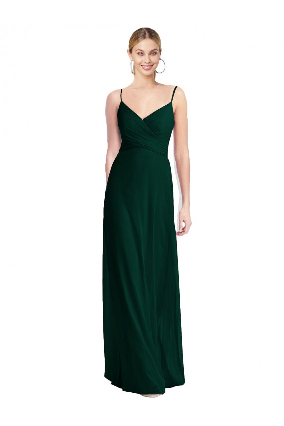 V-Neck Long Soft Chiffon Ever Green Sleeveless Bridesmaid Dress Darwin