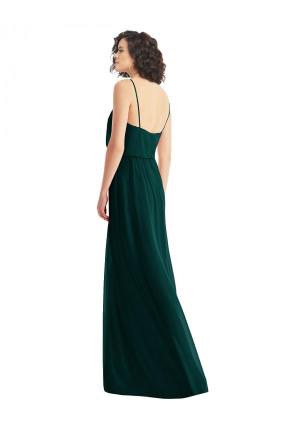 V-Neck Long Soft Chiffon Ever Green Sleeveless Semi Formal Evening Dress / Bridesmaid Dress Darwin
