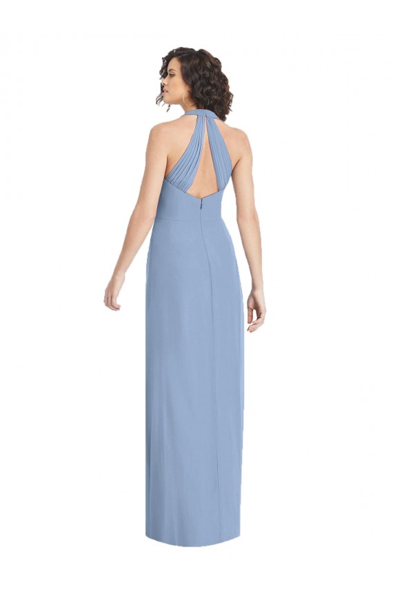 V-Neck Long Soft Chiffon Dusty Blue Sleeveless Formal Evening Gown / Bridesmaid Dress Darwin