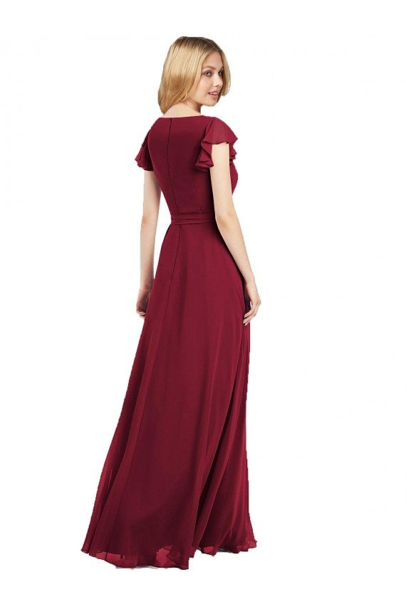 V-Neck Long Lxue Chiffon Royal Blue Flutter Sleeves Bridesmaid Dress Darwin