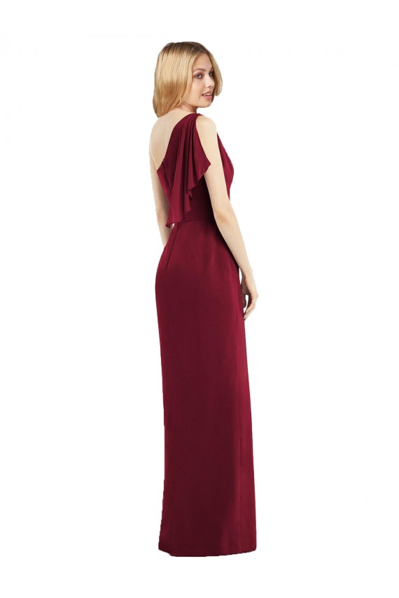 One Shoulder Long Soft Chiffon Olive Green Sleeveless Bridesmaid Dress Darwin