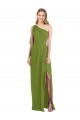One Shoulder Long Soft Chiffon Olive Green Sleeveless Bridesmaid Dress Darwin