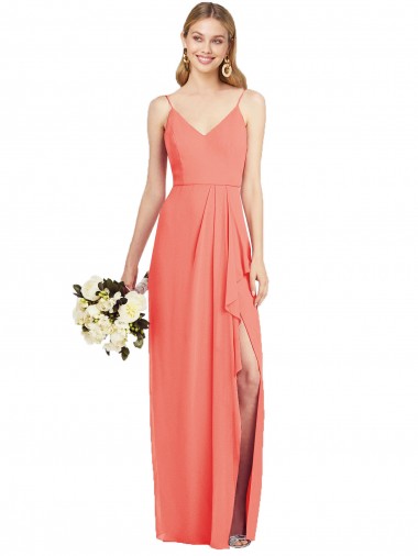 V-Neck Long Soft Chiffon Coral Sleeveless Formal Dress / Bridesmaid Dress Darwin