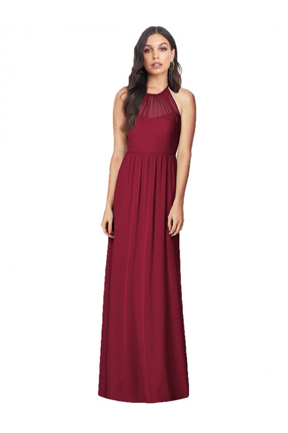 Halter Neck Long Soft Chiffon Burgundy Trumpet Sleeveless Bridesmaid Dress Darwin