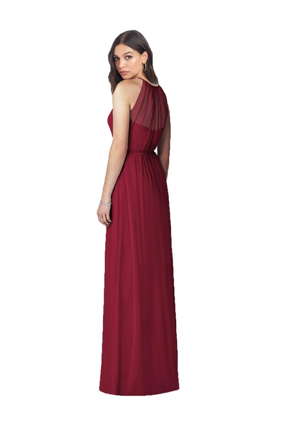 Halter Neck Long Soft Chiffon Burgundy Trumpet Sleeveless Bridesmaid Dress Darwin