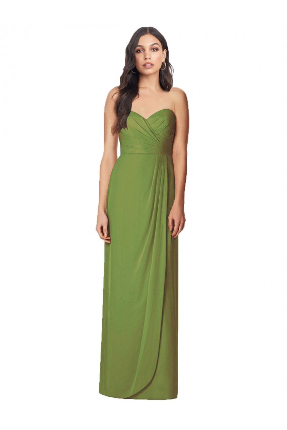 Strapless Long Soft Chiffon Olive Green Sleeveless Bridesmaid Dress Darwin