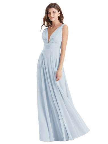 V-Neck Long Lxue Chiffon Sea Glass Sleeveless Bridesmaid Dress Darwin