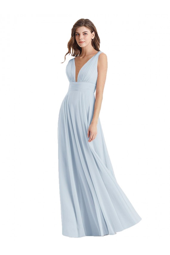 V-Neck Long Lxue Chiffon Sea Glass Sleeveless Bridesmaid Dress Darwin