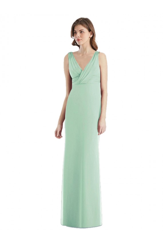 V-Neck Long Chiffon Mint Green Sleeveless Bridesmaid Dress / Evening Dress Darwin