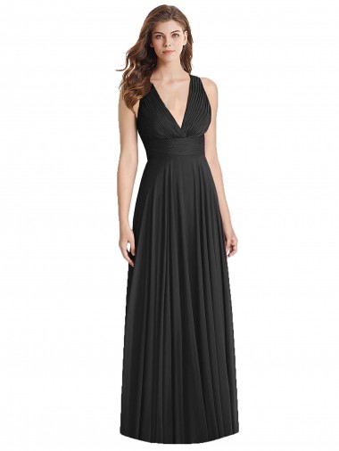 V-Neck Long Soft Chiffon Black Sleeveless Bridesmaid Dress Darwin